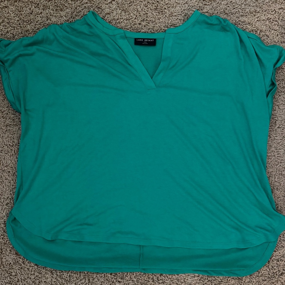 Lane Bryant 22 24 Green Top Bows And Scrunch On Sleeves Very Cute Soft Top